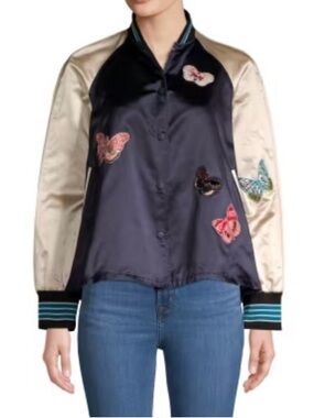 NWT VALENTINO
Butterfly Appliqu&eacute;
Baseball Jacket In Navy Multi